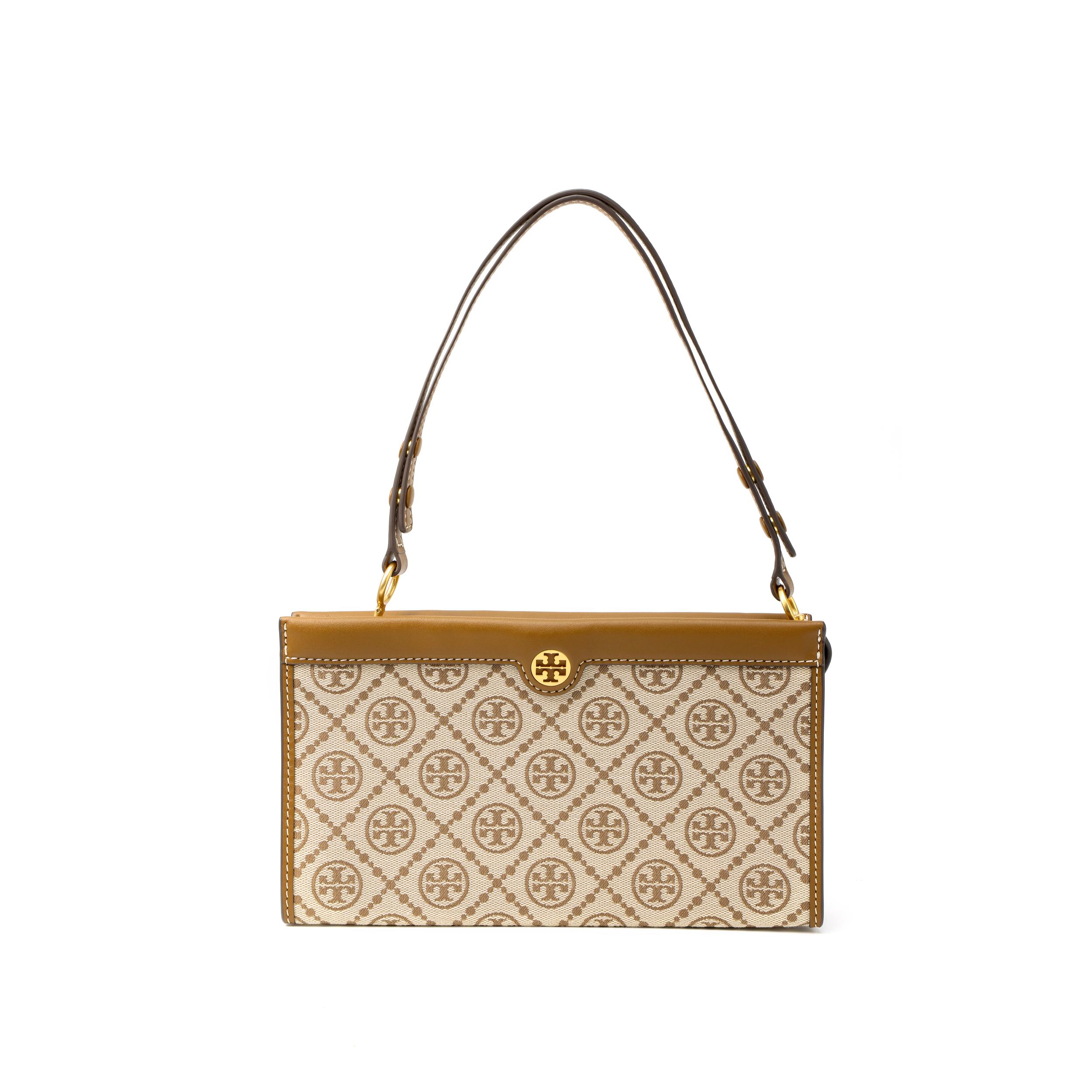 

Tory Burch T Monogram Double T Logo Color Block Woven Jacquard Leather Tote Bag Mini Women tote bags Brown 82933-371 Basic Set (Bag+Dust Bag)