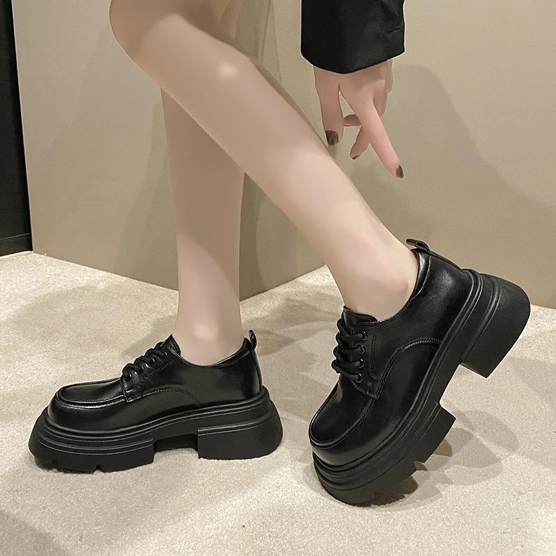 Fashion Casual Platform Ladies Shoes 2024 High Quality Loafers Women's High Heels Fashion Round Toe Pumps Women Med Heel Shoes Women