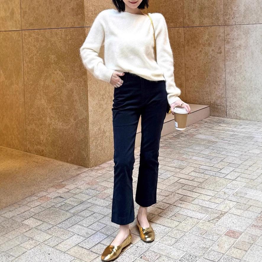 In-Stock French Matte Corduroy Slimming Straight-Leg Micro-Flare Pants M