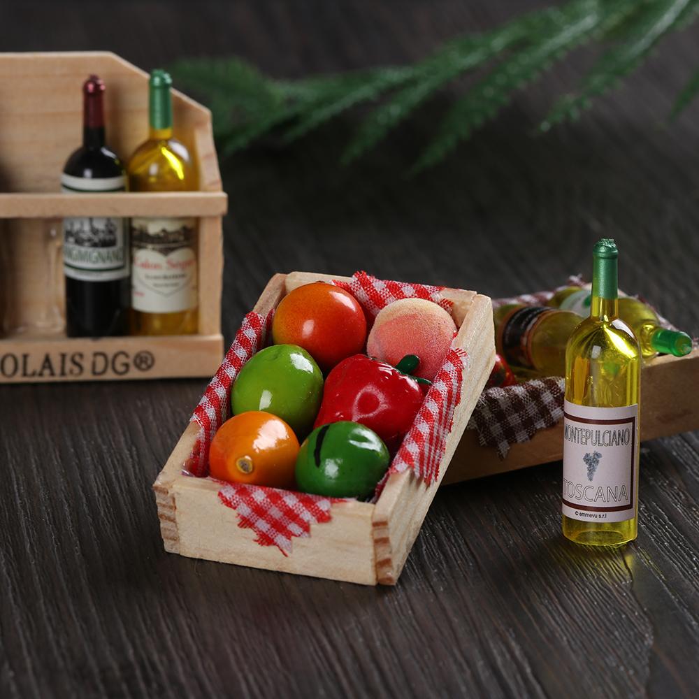 1set Miniature Dollhouse Accessories Simulation Drinks Fruilt Mini Food Toys Mini Wine Bottles Model Set with Box Kitchen Decor