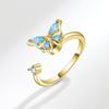 Original Design Rotate Crystal Butterfly Opening Rings for Women High Quality Silver Color Stainless Steel Finger Couple Jewelry