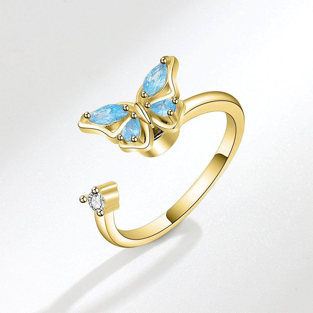 Original Design Rotate Crystal Butterfly Opening Rings for Women High Quality Silver Color Stainless Steel Finger Couple Jewelry