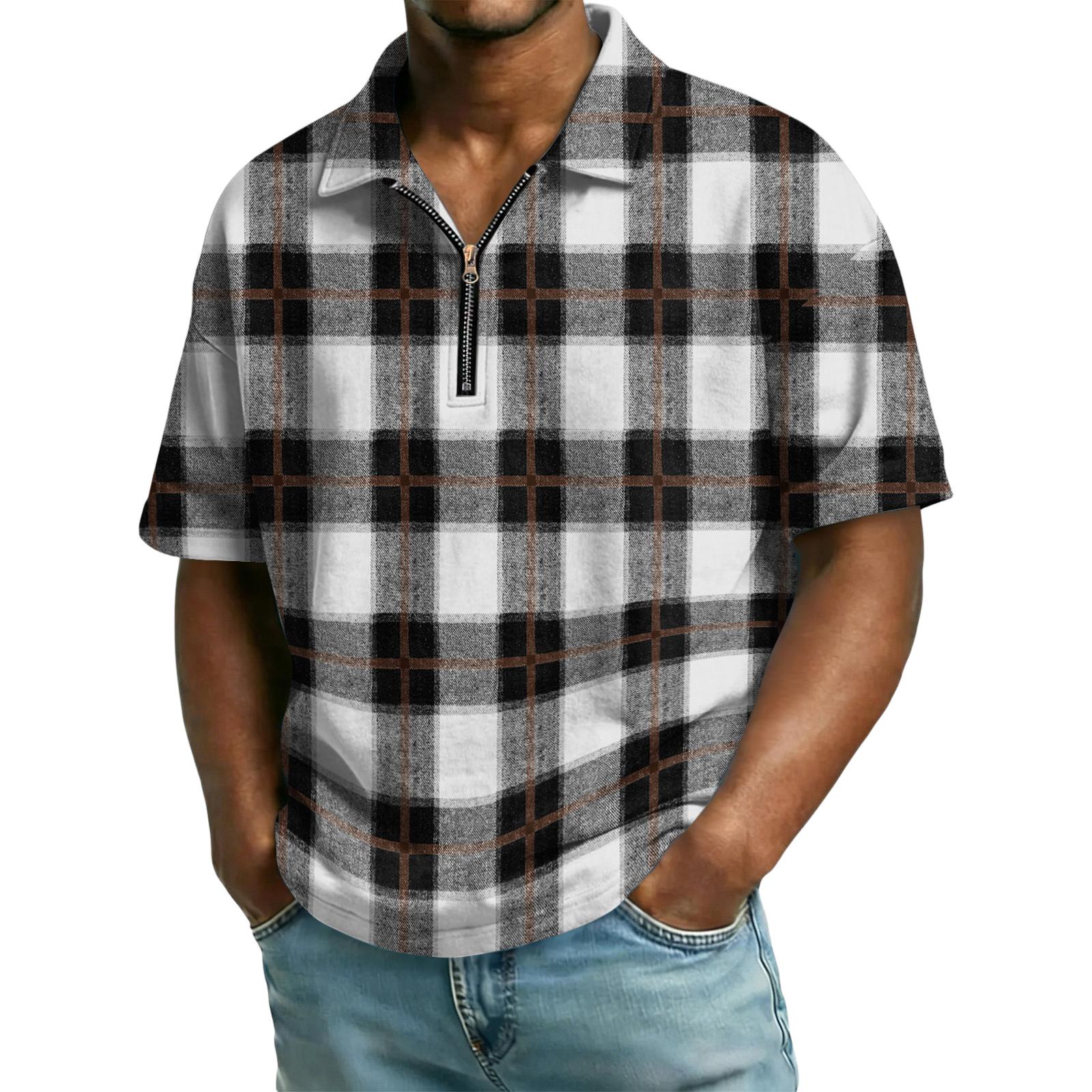 

Men s Casual Collared Zipper Neck Short,Sleeve Top XL