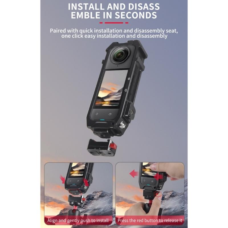 Aluminum Protective Camera Cage For 360 X4 Action Cameras With Quick Release and Mount Magnetic Adapter