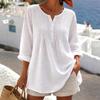Women Loose Fit Long Sleeve V Neck Plus Size Casual Shirt