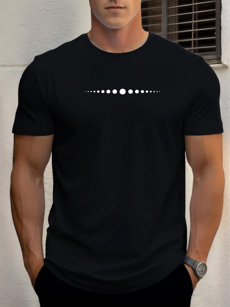 Men's Summer 100% Pure Cotton Fashionable Casual Loose Polka Dot Pattern Printed Round Neck Short Sleeved T-Shirt Top