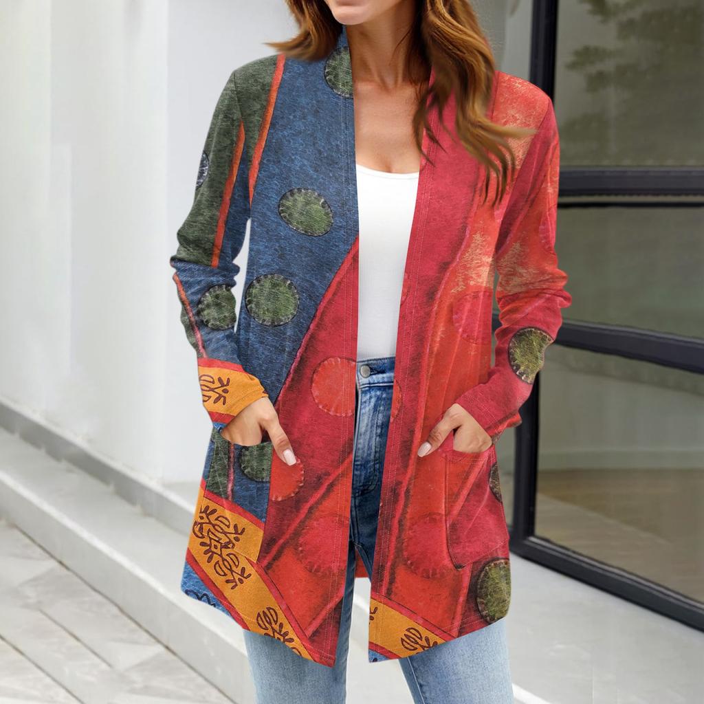 Dámské lehké kardigany s otevřeným předním dílem, dlouhým rukávem, ležérního volného střihu, tenké kardigany s kapsami