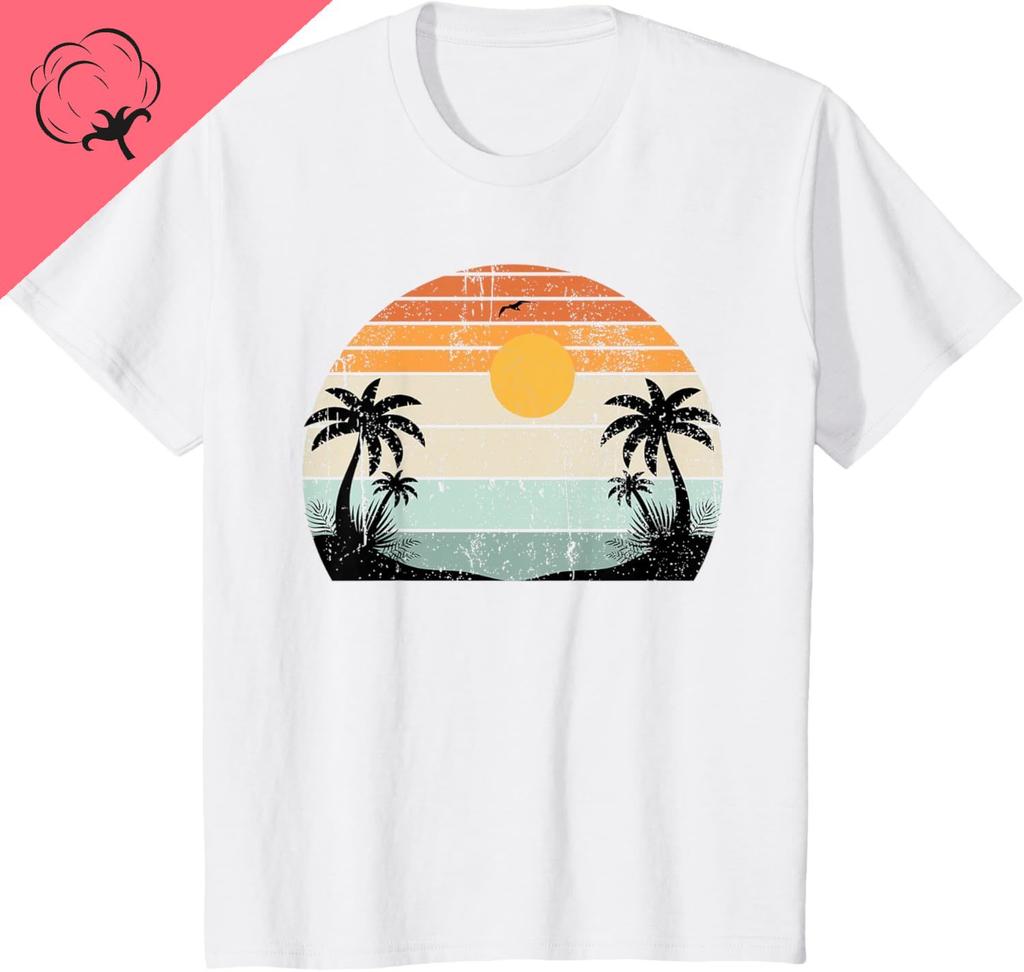 Sunshine Vibes Palm Trees Beach Retro Tropical Cotton Casual Couple Vintage T Shirt Camiseta
