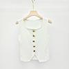 French Retro U-Neck Single-Breasted Sleeveless Slim Vest Solid Color Knitted Vest For Women