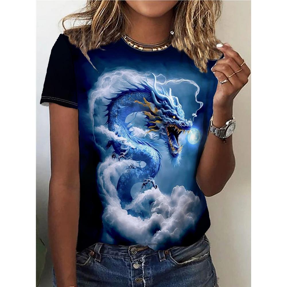 Summer Dragon Phoenix Cloud 3D Print T-shirts Women Streetwear Casual Fashion Short Sleeve T Shirt O-neck Tees Tops Clothing