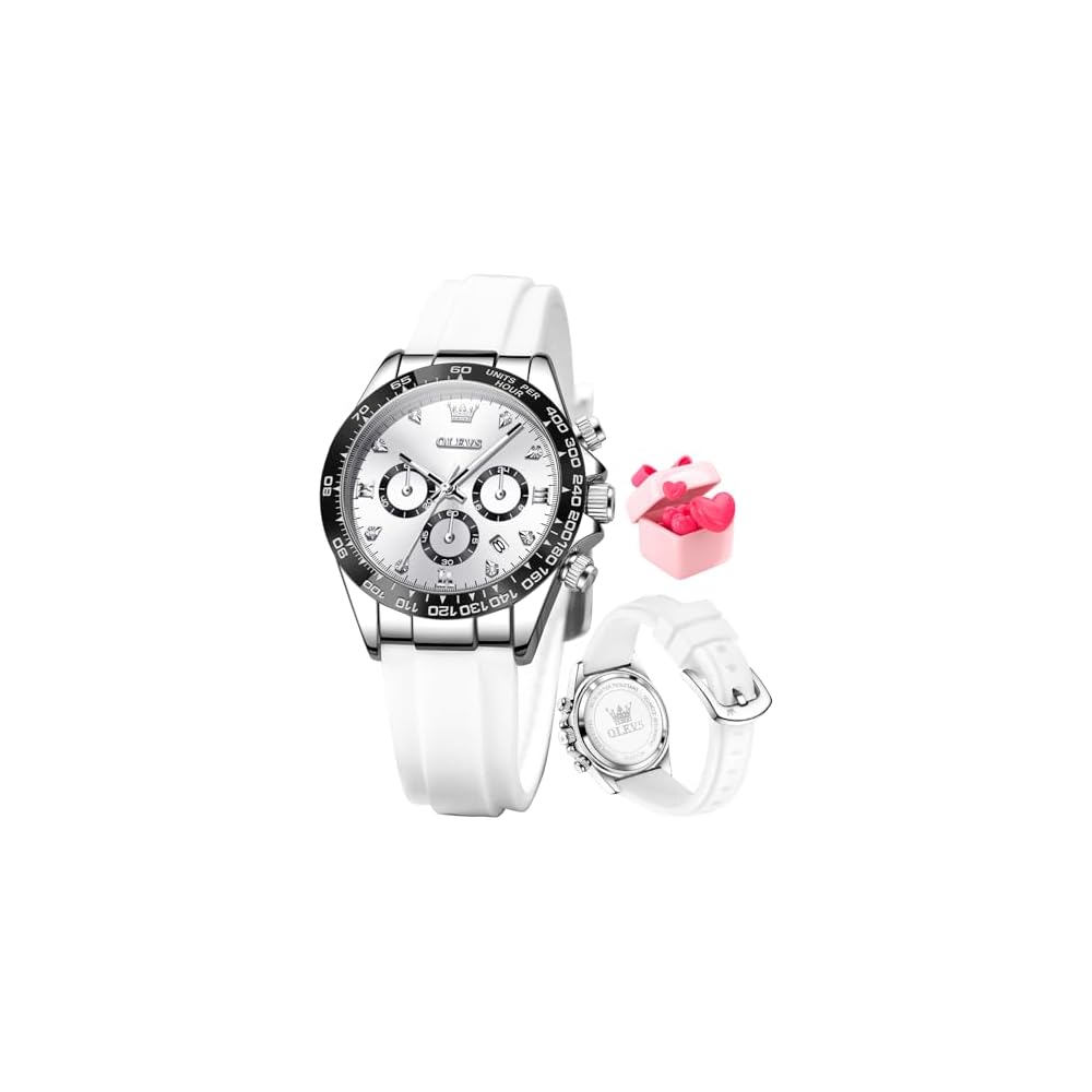OLEVS Multi-Function Chronograph Calendar Watch Men s Analog Moon Phase Diamond Stainless Steel Waterproof Silver