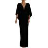 Womens 2026 Fall Elegant V-Neck Wrap Waist A-Line Maxi Dress With Batwing Sleeves Loose Fit