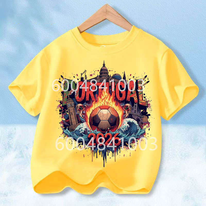 Portugal Flag Retro Style Graphic Children Shirt Kid Boys Girls Summer Cotton Short Sleeve Little Soccer Fan Casual Daily Wear