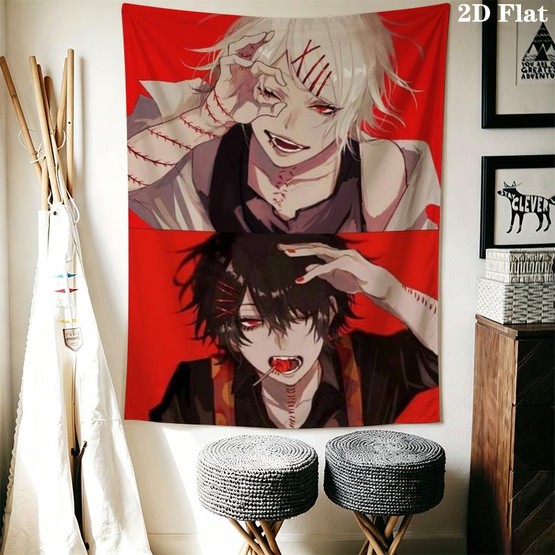 Tokyo Ghoul Wall Tapestry Aesthetic Wall Hanging Printed Fabric Blanket Decorative Tapestries for Bedroom Living Room Home Decor