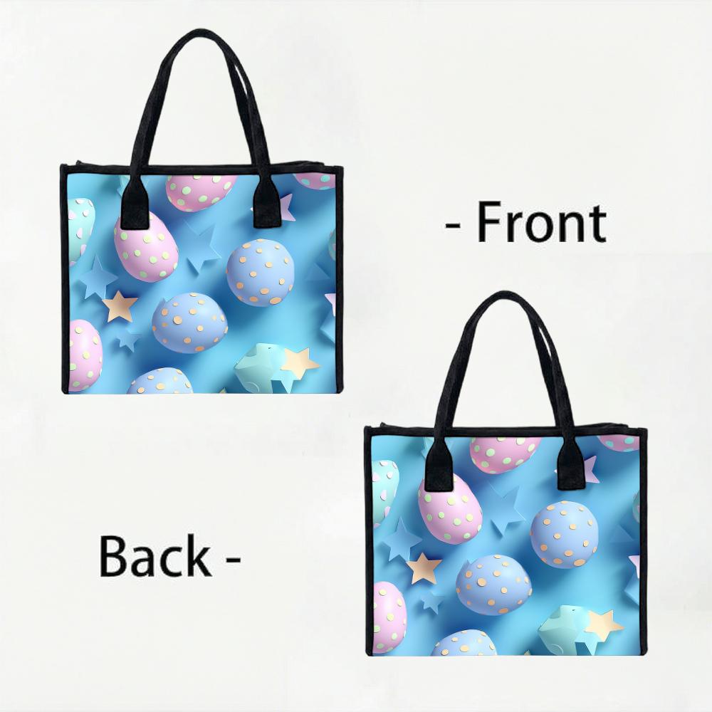 Cute Easter Egg Print Tote Bag Fashionable Reusable Portable Casual Shopping Handbag for Daily Use