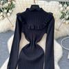 Autumn Spring Women Casual Stand Collar Full Sleeve Long Midi Knitted Sweater Pullover Dresses