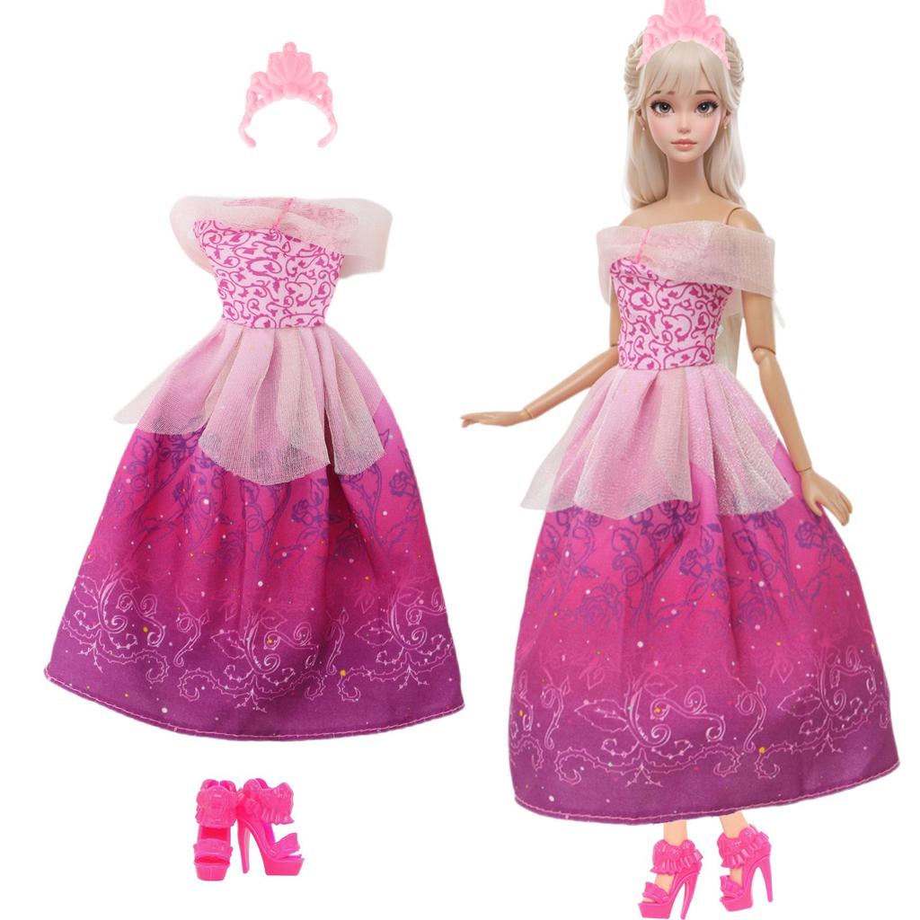 Fashion Doll Dress and Accessories for 30cm Doll 11.5'' Girl Doll Mini Gown with Cute Crown Handbag Shoes Boots Kids Toy Gift