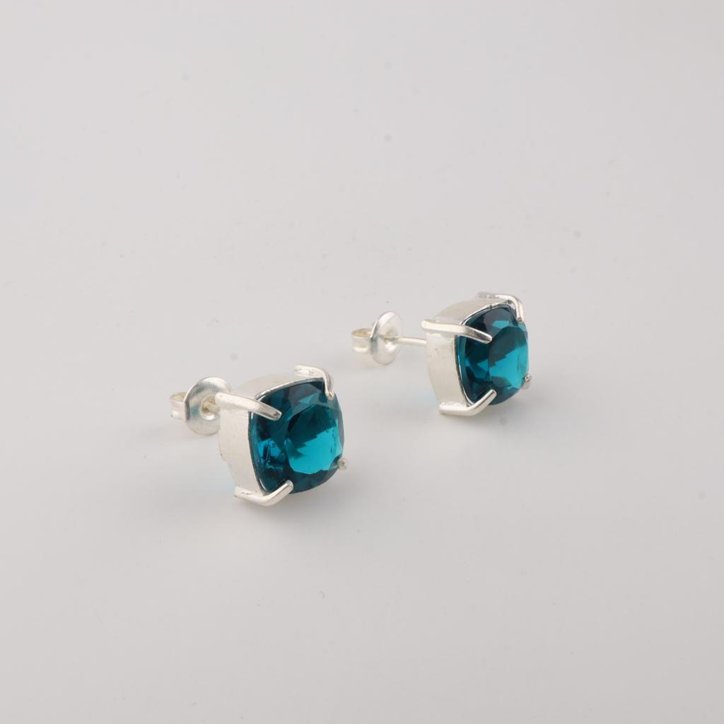 Apatite Gemstone 925 Sterling Silver Women Jewelry Handmade Studs Earring 1" Birthday Gift For Her EE-181-10