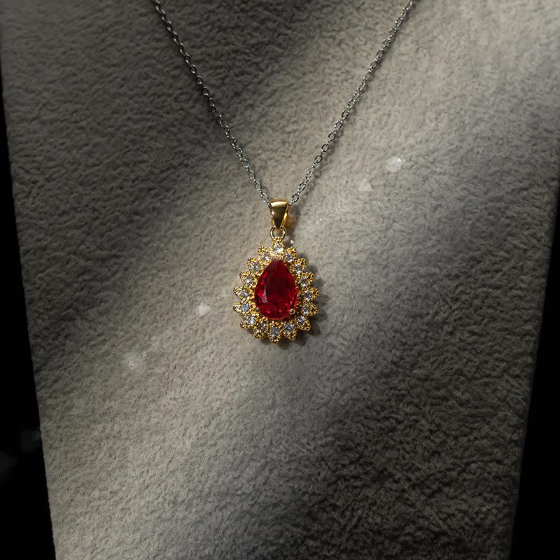 2026 Non-fading Jewelry Pigeon Blood Red Ruby Women's Fashion Light Luxury Jewelry Set Three-piece Set