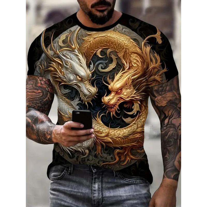 Herren T-Shirt Drache Kurzarm Outdoor Mode Street Rundhals Oberteil Sommer 3D Tier 3D Druck Übergröße Lässig Herrenbekleidung