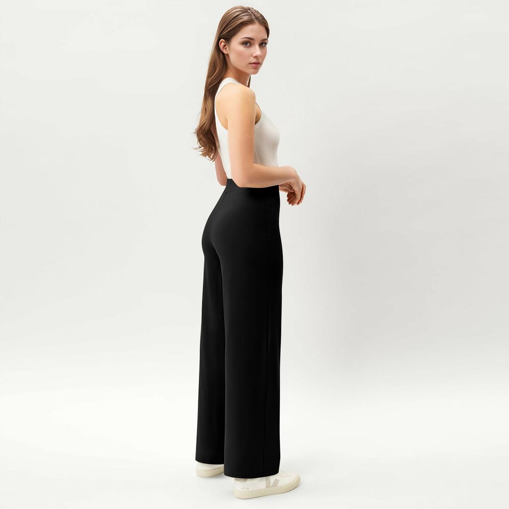 Hose mit weitem Bein für Damen, Yogahose, hohe Taille, Jogginghose mit Taschen, Stretchhose, bequeme Workout-Sport-Jogginghose