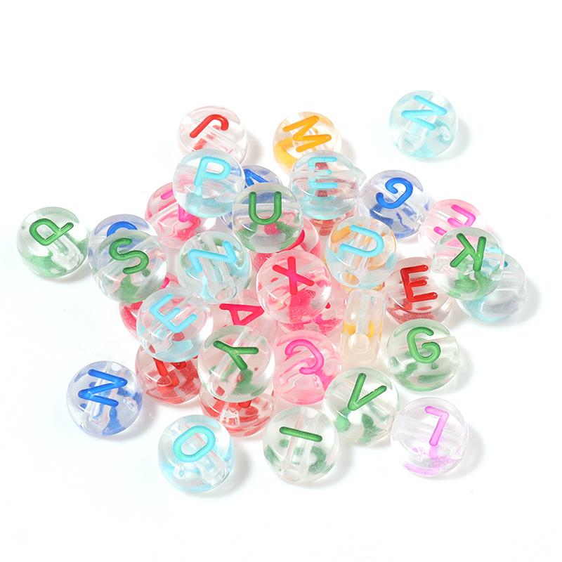 100pcs 7mm Colored Acrylic Alphabet Beads Mixed A-Z Letter Flat Round Loose Beads For Jewelry Making DIY Charm Bracelet Necklace
