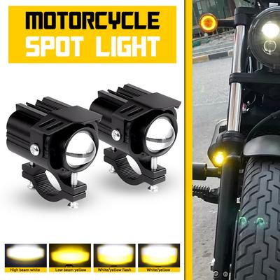 2Pcs Motorcycle Spotlights LED Yellow White Four Mode Strobe 12V Motorcycle Lamp Universal Moto Headlight Spotlights Accessories