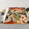 Japanese Geisha Floral Landscape Print Flannel Blanket - All-Season Soft Polyester Throw for Sofa, Bed, Travel & Home Decor, Vibrant Digital