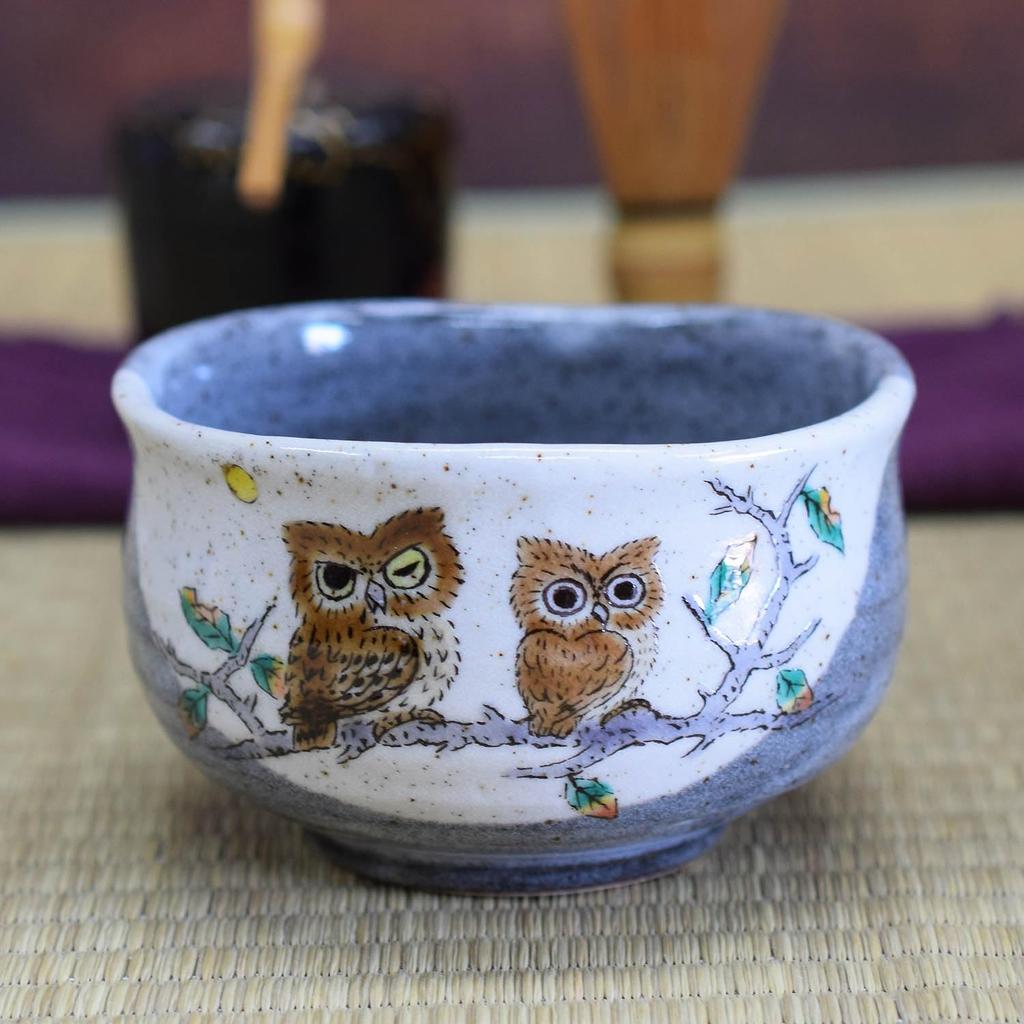 Waza No Kura Stylish Matcha Kutani Owl Premium Tea Ceremony Made In Perfect As a Birthday 60th 70th 77th 88th or Any Other Bowl, Ceramic, Ware,