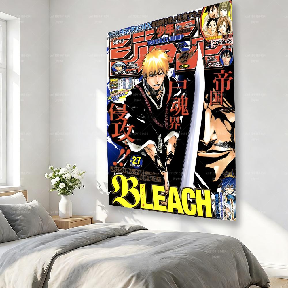 BLEACH Anime Weekly Jump Cover Tapestry Flat Print Ichigo Kurosaki Wall Hanging Japanese Manga Decor for Bedroom Fan Gift