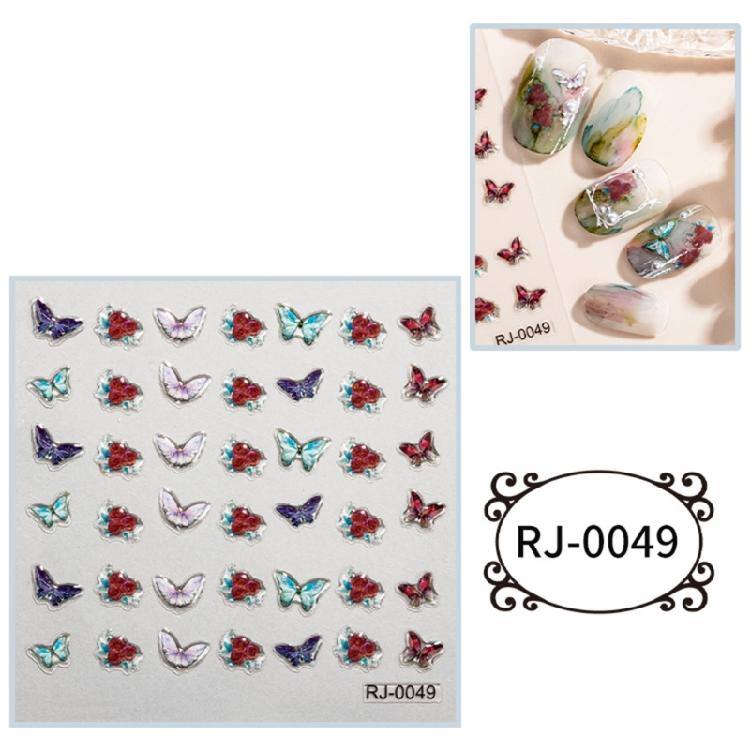 Embossed Cartoon Nail Art Stickers Decals Self-Adhesive Floral Nail Supplies