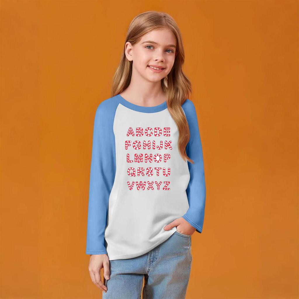 Kids' Fashionable Comfortable Christmas Print Neck Pullover Long Sleeve Top