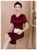 Elegant Autumn V-Neck Slimming Acetate Dress for Moms
