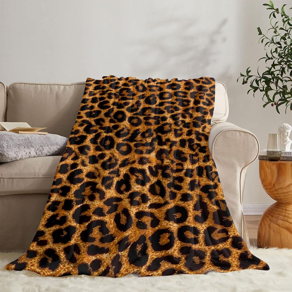 Leopard Print Patchwork Throw Soft Flannel Throw Summer Blanket Lightweight Cozy Nap Blanket for Sofa Bed Travel
