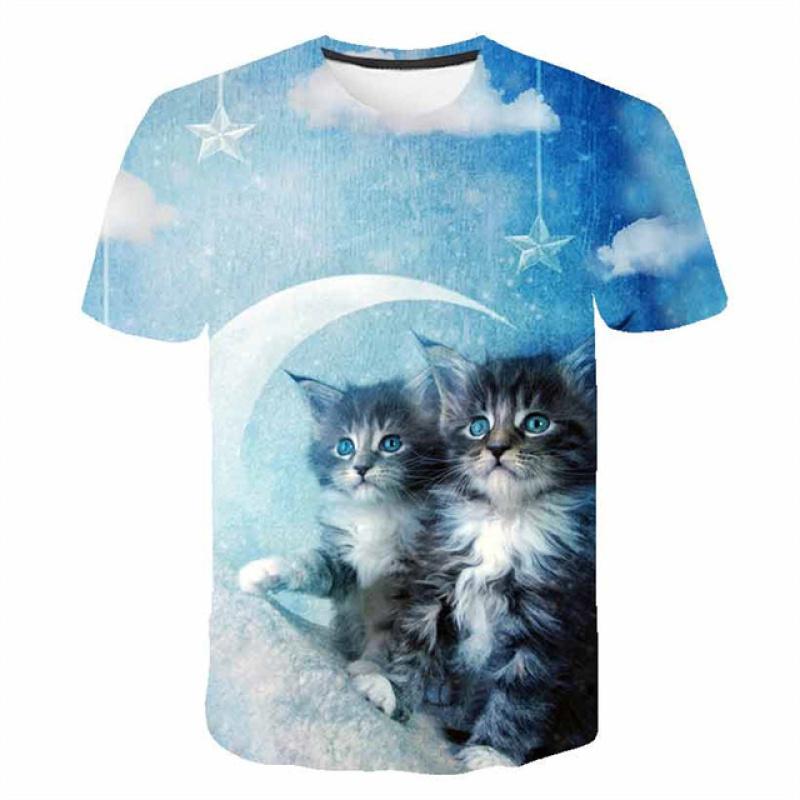 Cat Girls T Shirt Clothes Boys Girls Animal Children 3D T-Shirt Kids Summer Cat Lively Cute Funny Baby T Shirts Tops 2023 3-14Y