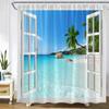 Dusk Sea Wave Beach Shower Curtains Creative Splicing Starfish Sailboat Blue Wooden Board Landscape Home Decor Bathroom Curtain