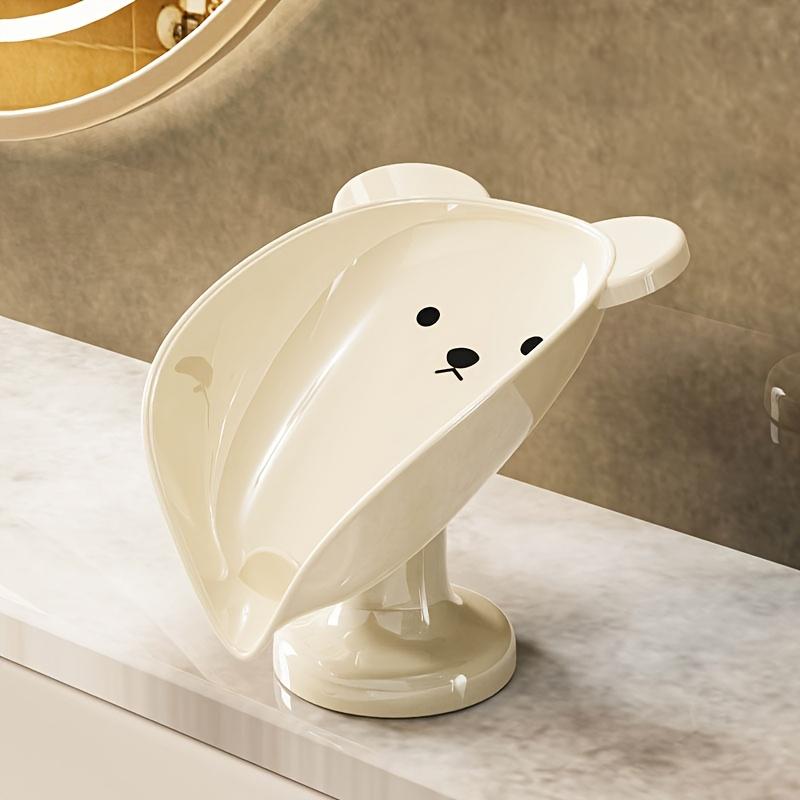 [Clear Plastic Soap Dish] Adhesive-Free Clear Plastic Oval Soap Dish with Suction Cup and Drainage Hole | Cartoon Bear Design,No-Drill Soap Holder