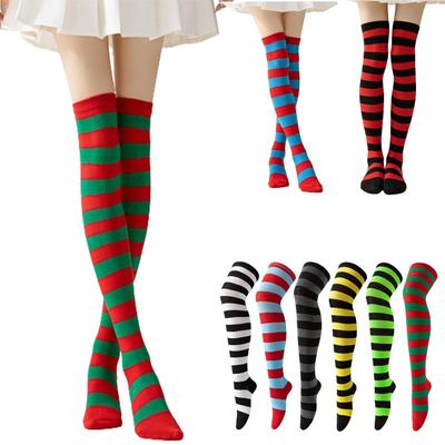 Gestreifte Over-Knee-Socken Damen Hohe Strümpfe Mehrfarbig Jk Lässig Warme Socken Sexy Schlanke Lange Socken Weihnachts-Gestreifte Strumpfwaren #