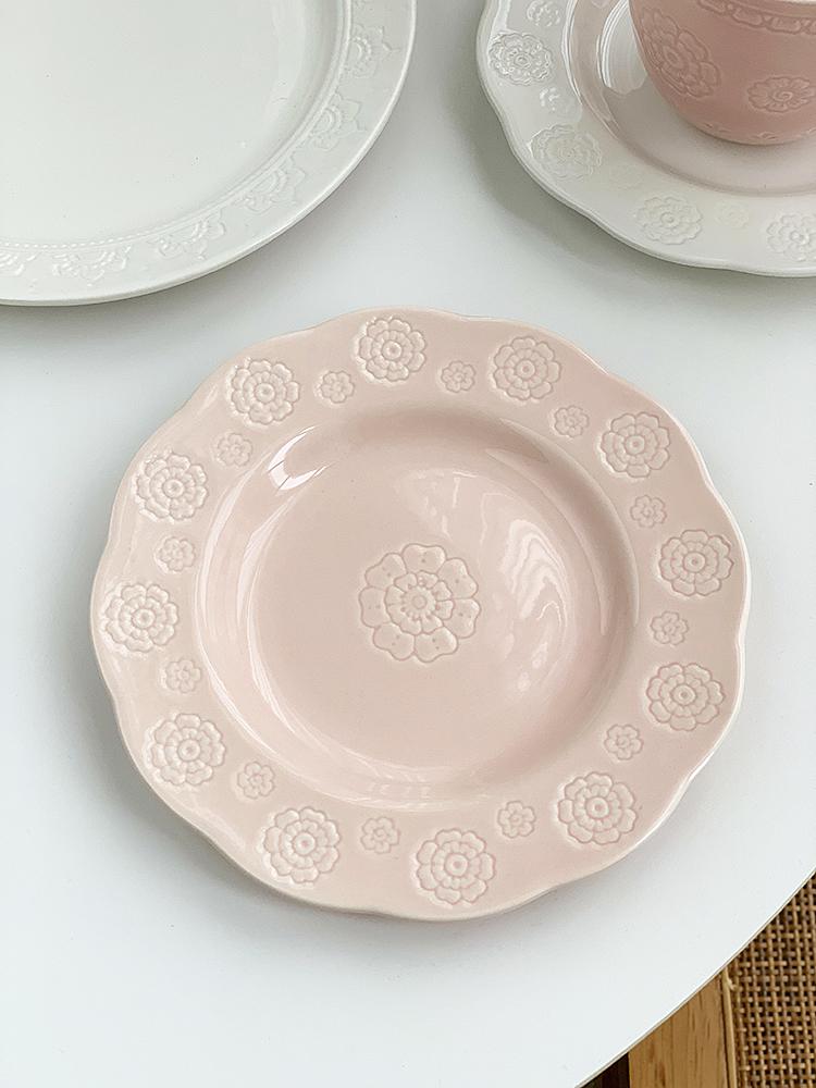 Floral Relief Dinner Dish French New Ceramic Exquisite Underglazed Colour Kitchen Tableware Aesthetic 8~10 Inch Food Plates