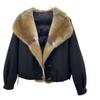 New winter mink fur collar down jacket short loose thickened pie overcome green root mink fur goose down jacket