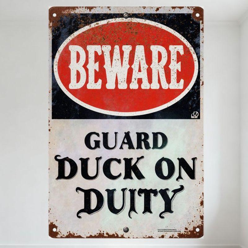 

Vintage Guard Duck On Duty Metal Sign Rustic Aged Warning Plaque for Home Garden Office Decor 20x30cm（7.8x11.8inch）