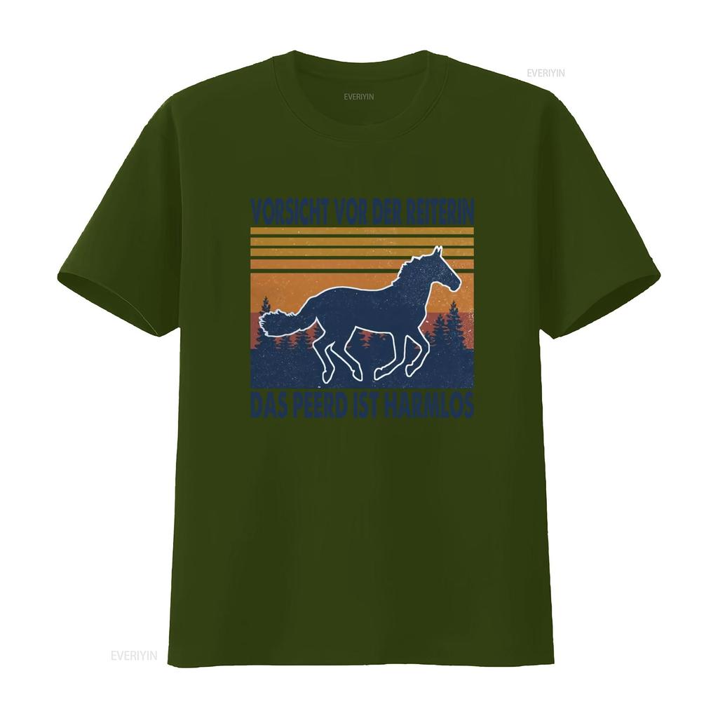 Horse Vorsicht Vor Der Reiterin Das Pferd Ist Harmlos T Shirt Print vintage Washed Unisex Slightly Casual Top For Everyday Wear