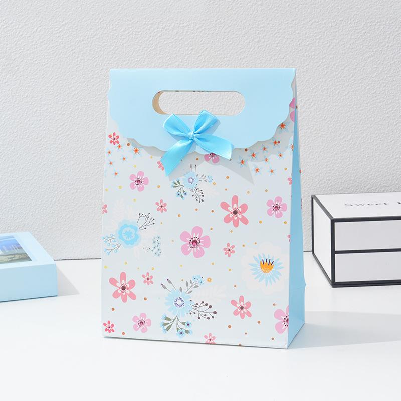 StoBag Floral Print Ribbon Gift Wrapping Bags Paper Candy Bags with Handles Birthday Wedding Favors Packaging Bags for Sweets
