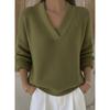 Women Solid V Neck Loose Long Sleeve Knit Pullover Sweater Casual Knitwear