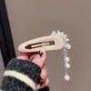 Light luxury French crystal hairpin women's new temperament pearl tassel bb clip bangs broken hair clip national style hairpin