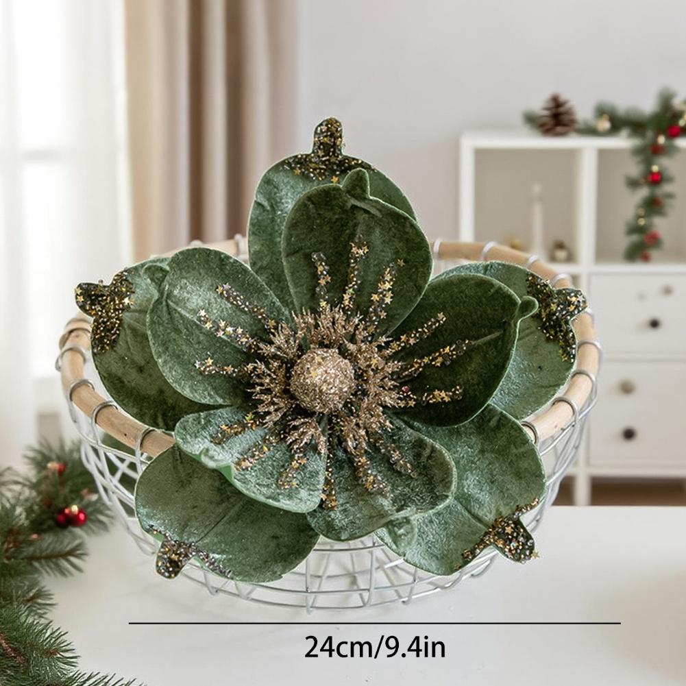 Realistiska tygmagnolia konstgjorda blomsterpinnar för julgransdekoration julpynt 24 x 17 centimeter