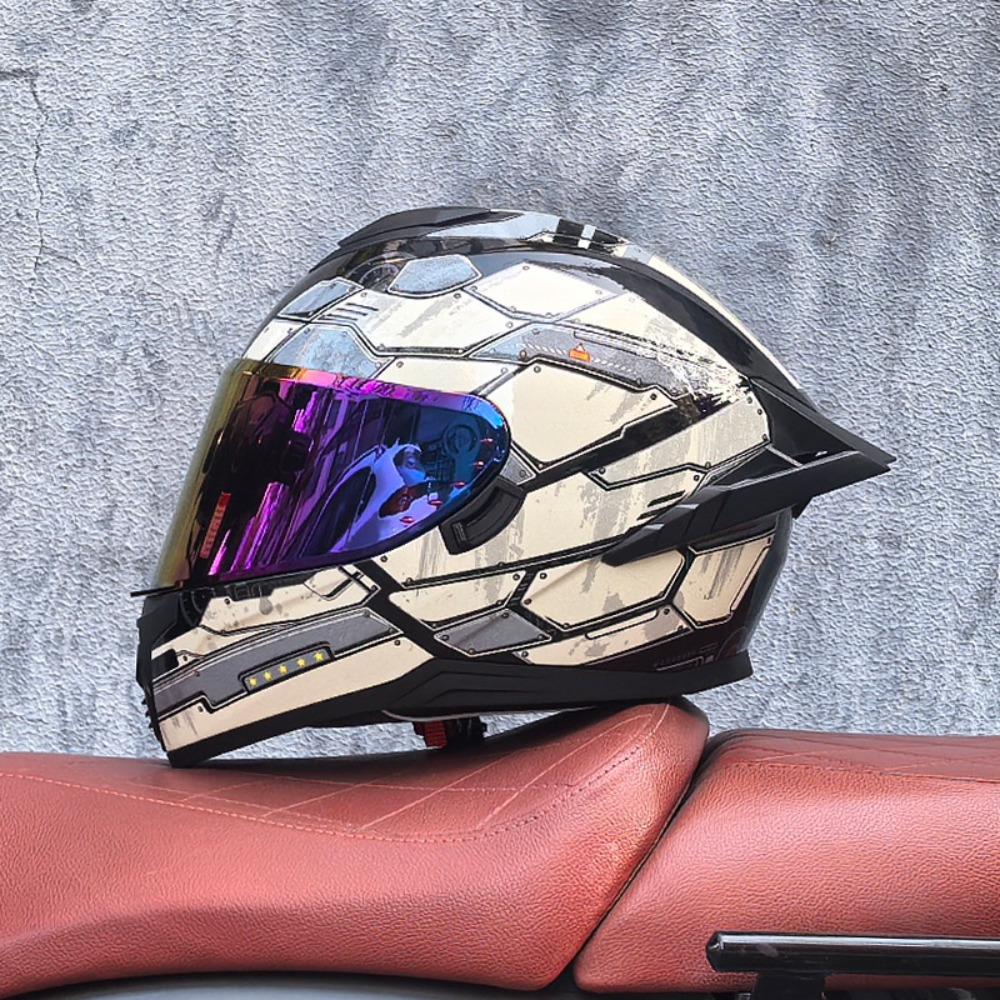 DOT Full Helmet Double Mirror Helmet Men's Four-season Universal Hard Hat Female Knight Locomotive Double Lens