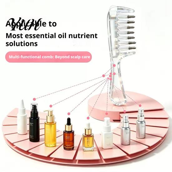 Liquid Hair Growth Comb Scalp Essential Oil Applicator Comb, Round Massage Ball Teeth Design, 10ml Capacity, Scrubber for Clear Leakproof Portable