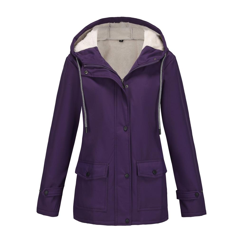 Model Lady Spring and Autumn Hooded Trench Coat Composite Fleece Waterproof Coat, Long-sleeved Zipper Cardigan Jackets