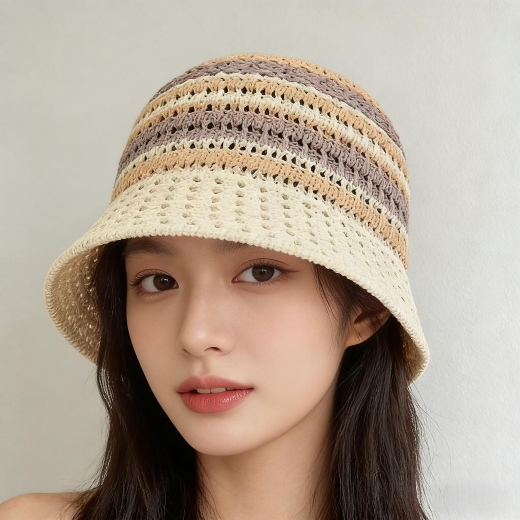 New bucket hat women's summer sunshade sunscreen straw woven basin hat versatile face small wide brim woven hat